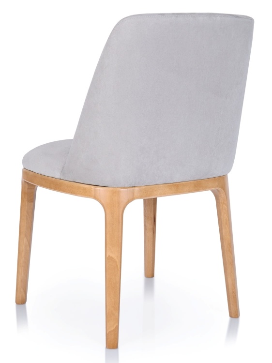 Krzesło Ravalo tyłem, tapicerowane oparcie i solidne drewniane nogi – mebel do jadalni i biura