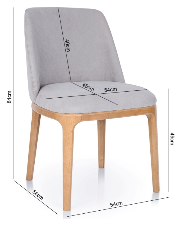 Wymiary krzesła Ravalo – szare krzesło z szerokim siedziskiem, szczegóły techniczne produktu, KulokMeble.pl