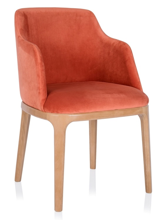 Krzesło Ravalo kubełkowe z miękkim siedziskiem i podłokietnikami – elegancki kształt, tkanina velvet, idealne do jadalni i salo