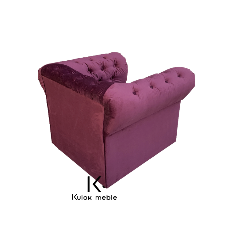 Fioletowy Chesterfield z Listwami Ozdobnymi - Wyjątkowy Fotel do Biura i Gabinetu