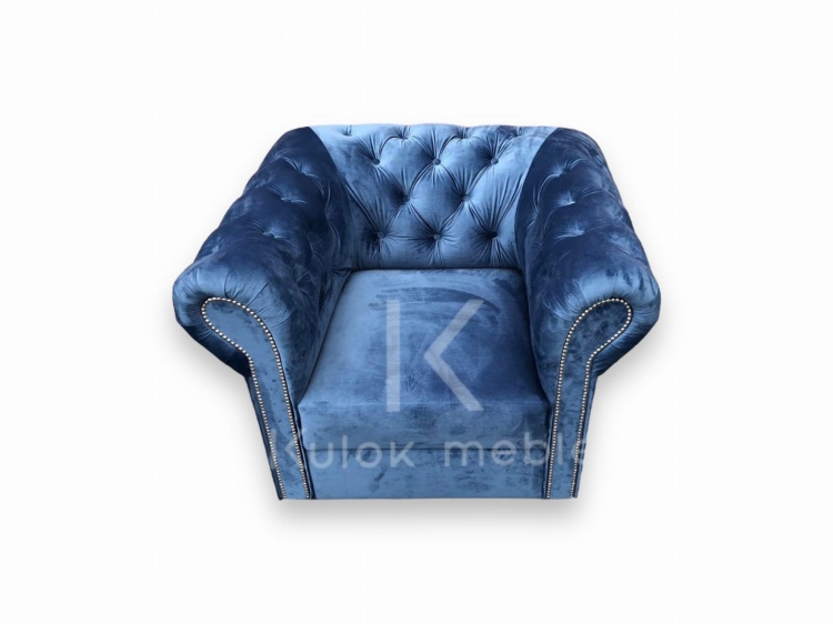 Elegancki Fotel Chesterfield - Pikowanie, Srebrny Chrom, Magic Velvet 2203