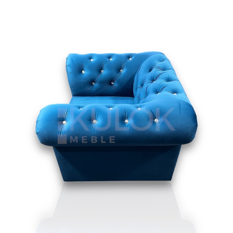 Fotel Pikowany w Stylu Angielskim - Srebrne Kryształki Swarovski, Magic Velvet 2203, Eleganckie Listwy w Srebrnym Chromie