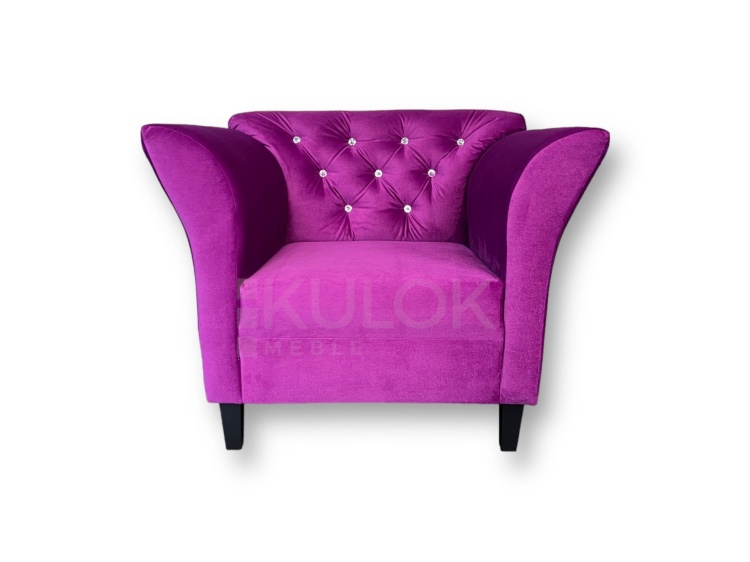 Nowoczesny Fotel Skandynawski Chester Glamour w Purpurze - Kryształy, Czarne Połyskujące Nogi, Unikalny Design