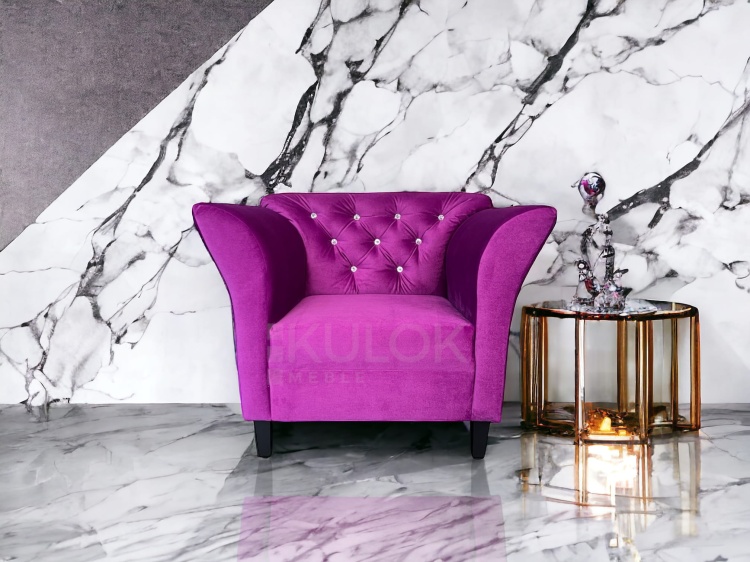 Purpurowy Fotel Skandynawski Chester Glamour z Kryształami - Elegancja i Wygoda w Nowoczesnym Stylu