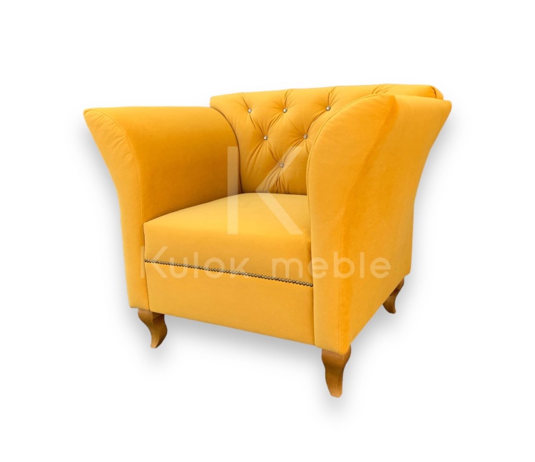 Luksusowy Chester Lux - Pomarańczowy Fotel Skandynawski z Pikowanymi Kryształkami