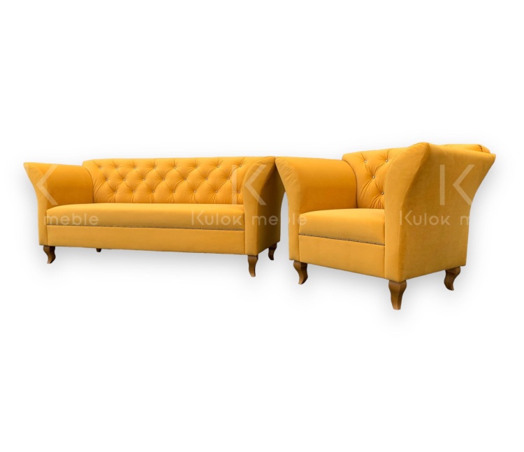 Chester Skandynawski Glamour - Sofa i Fotel w Komplecie Wypoczynkowym