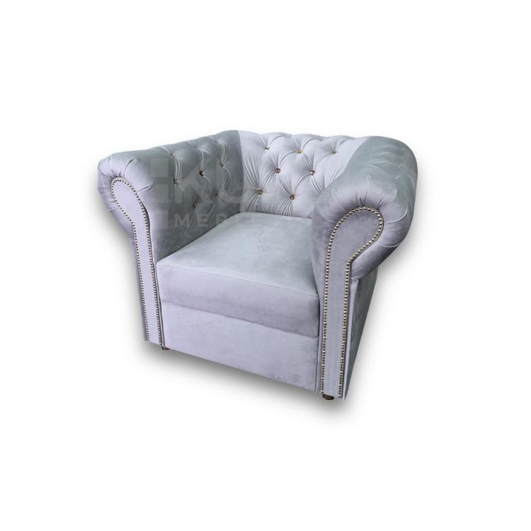 Szary Fotel Chesterfield Prestige 2770 - Glamour z Kryształkami Złotymi - Najnowszy Trend