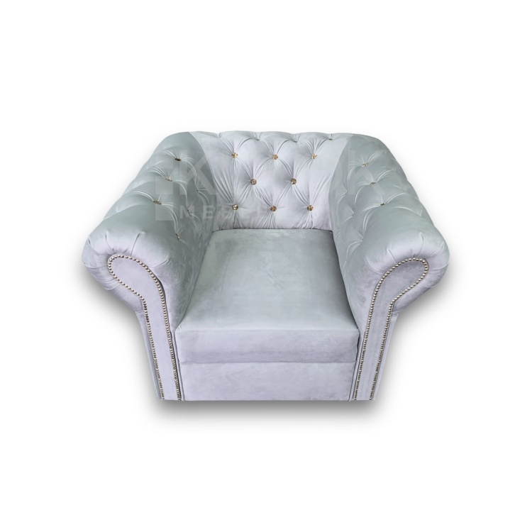 Glamour Chesterfield - Fotel Pikowany Szary Prestige 2770 z Kryształkami