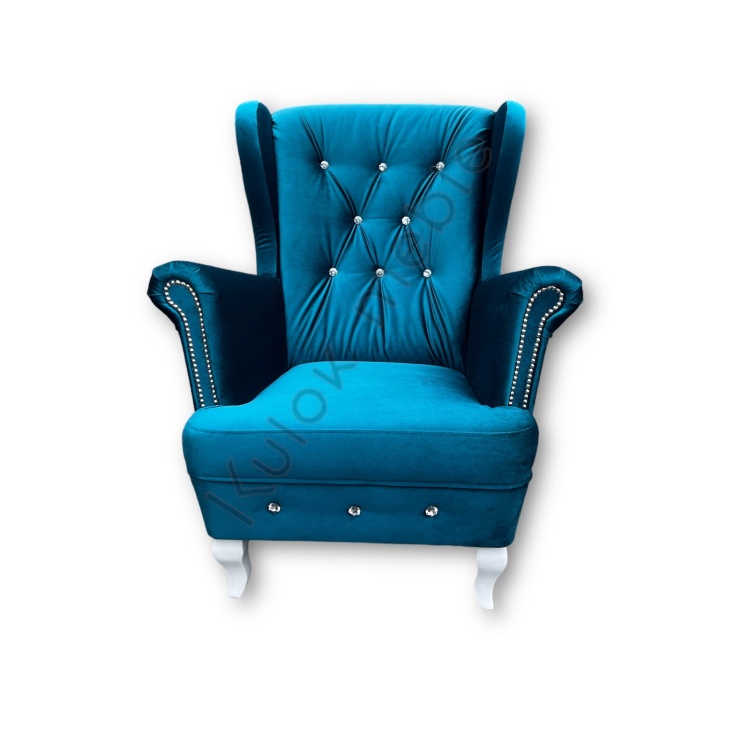 Turkusowy Fotel Uszak do Sypialni w Stylu Glamour - Komfort i Urok w Jednym.