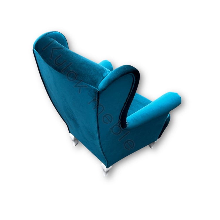 Morski Fotel Uszak w Welurowej Tkaninie Ikoo 12 - Miękkość i Wyrafinowanie w Jeden Fotel.