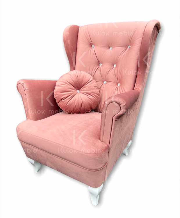 Nowoczesny Fotel Glamour w Pudrowym Różu - Pikowany Design
z kryształami