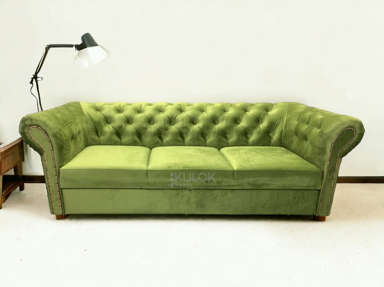 Jasnozielony Aksamit Velluto 9 - Sofa Chesterfield