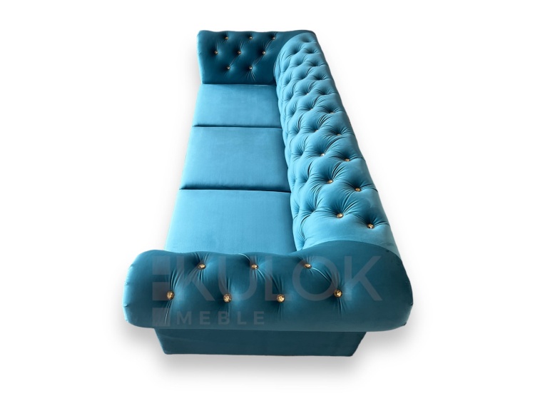 Unikalne Elementy - Niebieska Sofa Chester z Kryształami