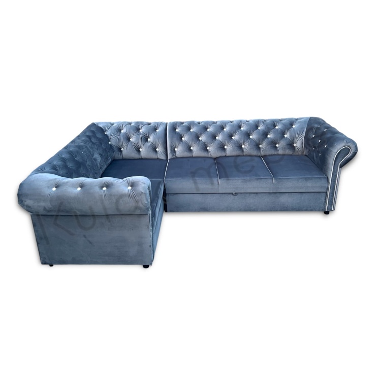 Producent Chesterfield Kępno - Elegancki Narożnik Szary pikowany kryształkami