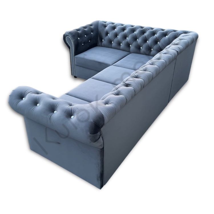 Klasyczny Chesterfield - Glamour Narożnik Szary z cyrkoniami