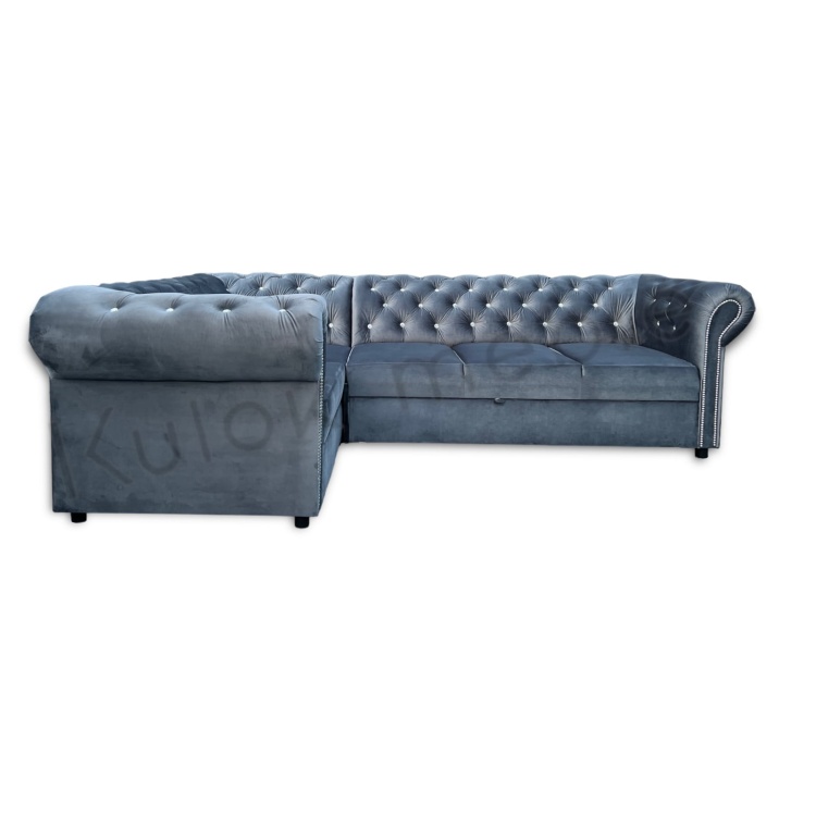 Designerski Chesterfield - Szary Narożnik z Rozkładaną Funkcją Spania