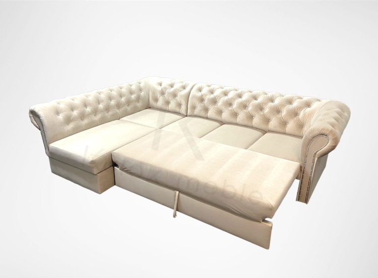 Funkcjonalny Narożnik z Pojemnikiem i funkcją spania pikowany  Kryształami Swarovski