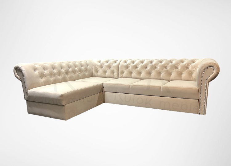 Elegancki Narożnik Chesterfield w Kremowym Welurze Magic Velvet