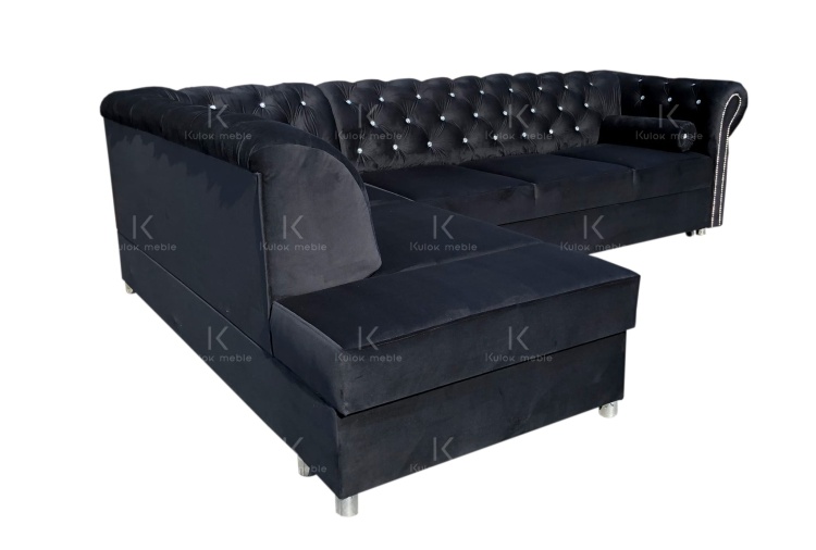 Narożnik z wysokim oparciem na srebrnych nogach