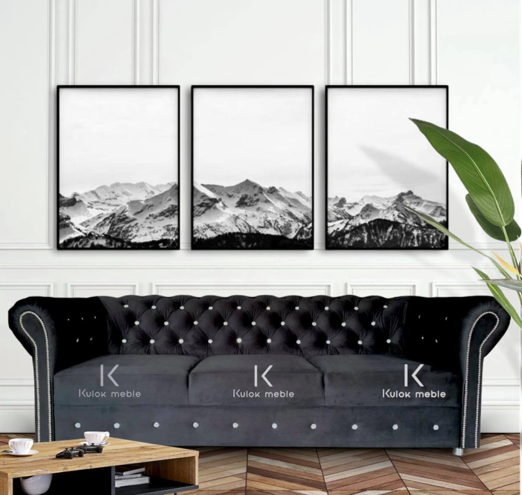 Czarna sofa Chesterfield z kryształkami Swarovski - Glamour Warsaw