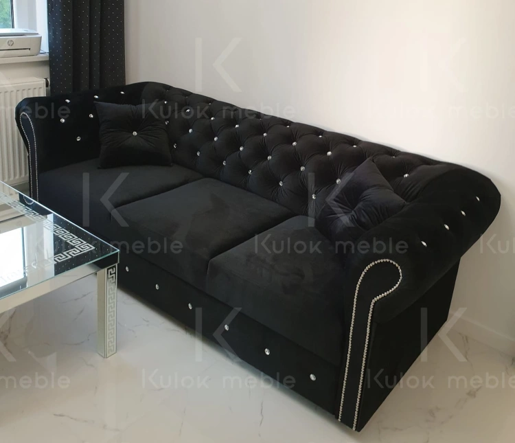 Klasyczna elegancja - Czarna Sofa Glamour Warsaw z funkcją spania