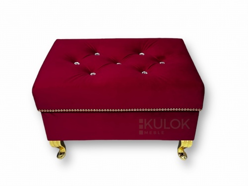 Luksusowy Podnóżek puf Ludwik Glamour z Złotymi Nóżkami i Kryształkami Swarovski