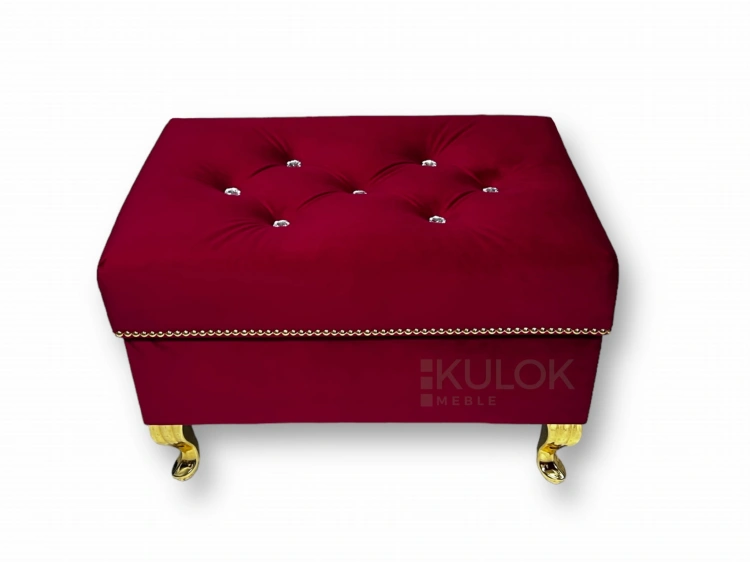 Luksusowy Podnóżek puf Ludwik Glamour z Złotymi Nóżkami i Kryształkami Swarovski