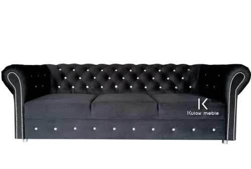 Trzyosobowa sofa z funkcją spania - elegancka Czarna kanapa