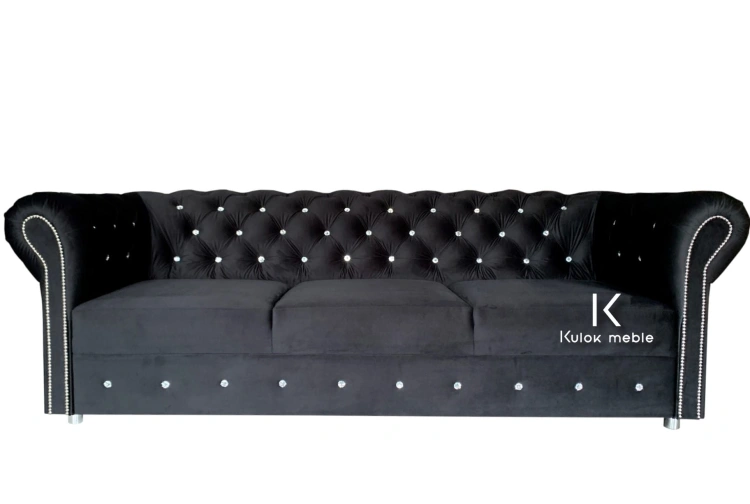 Trzyosobowa sofa z funkcją spania - elegancka Czarna kanapa