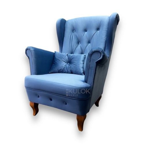Fotel Uszak Chesterfield Magic Velvet 2233 - Jasny Kobalt