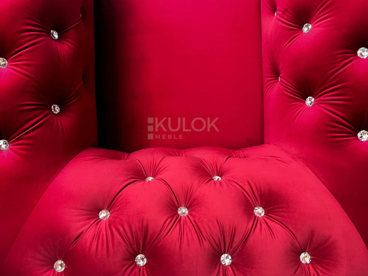 Chesterfield Królewska Czerwień z Wysoko Elastyczną Pianką HR