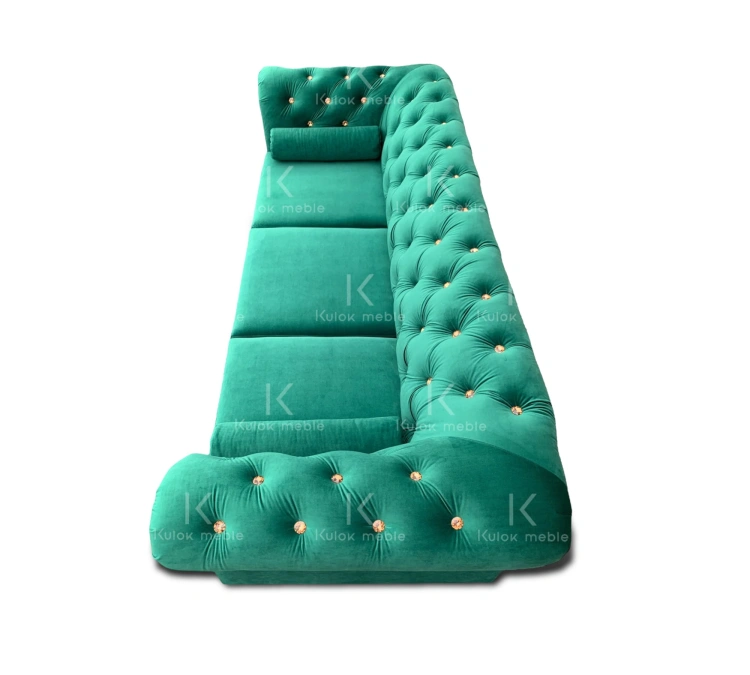 Magiczna butelkowa zieleń tkaniny Magic Velvet 2225 w Sofie Chesterfield