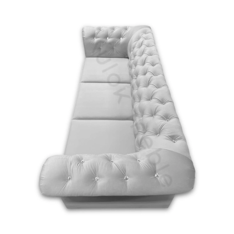 Ekskluzywny Wybór - Chesterfield Sofa TOKIO z Prestige 2770: Pikowana Kryształkami w Aksamitnym Szarym Velvetem