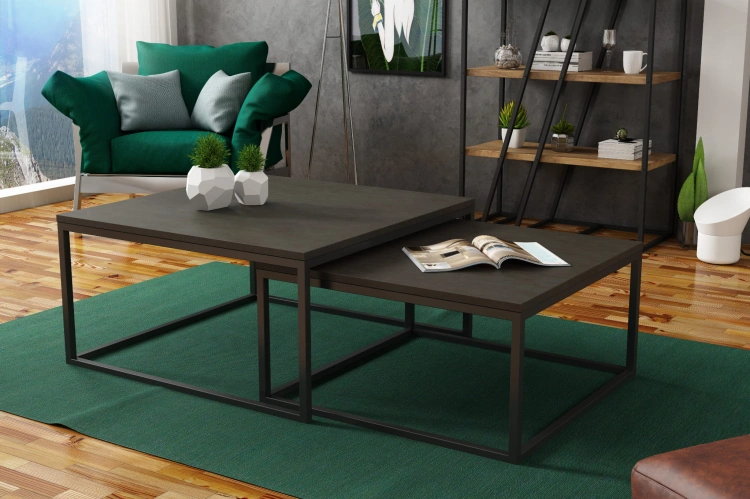 Komplet stolików 2w1  do salonu w stylu loft Damo - czarny blat i nogi nowoczesne
