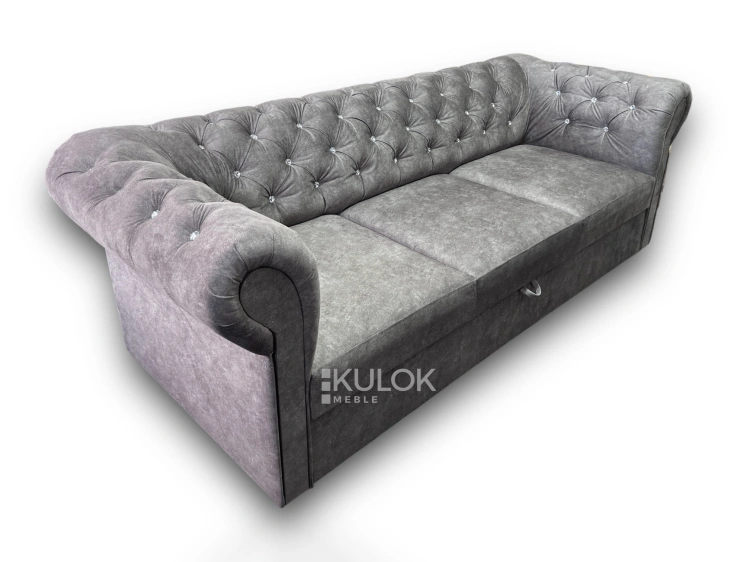 Sofa z funkcją spania i kryształkami chesterfield