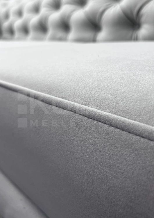Stylowa szara sofa pikowana kanapa Manchester z guzikami funkcja spania delfin 230cm 3 osobowa 11.JPG