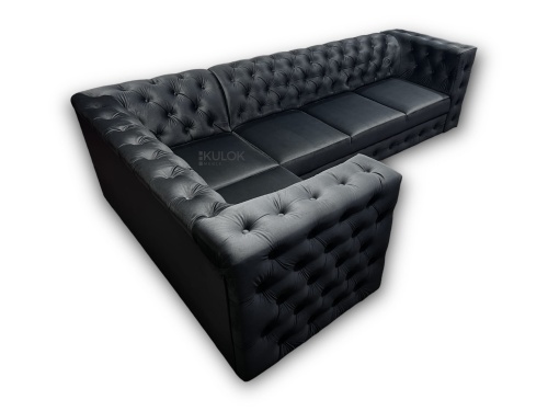 French Velvet 685 - tkanina premium na narożniku Manchester, czarna elegancja w tkaninie najwyższej jakości, wygodny i stylowy mebel do dużego salonu