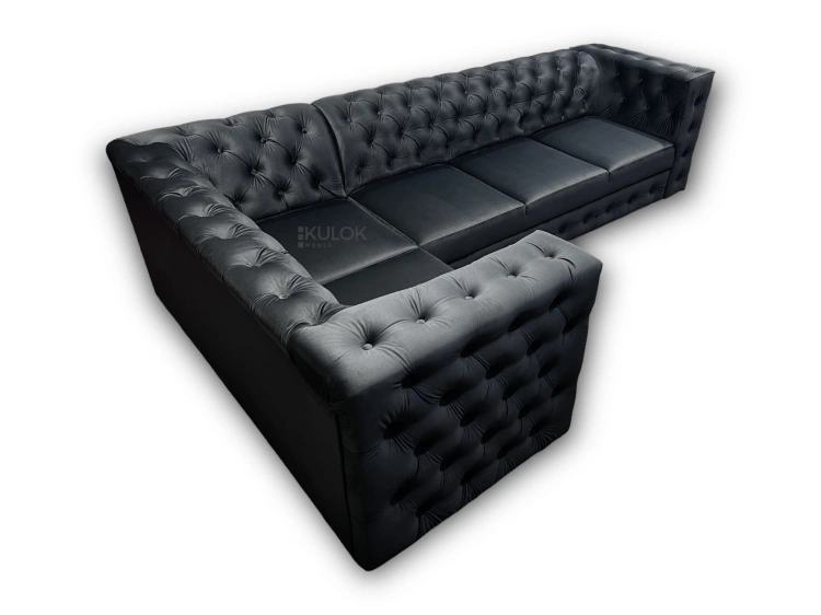 French Velvet 685 - tkanina premium na narożniku Manchester, czarna elegancja w tkaninie najwyższej jakości, wygodny i stylowy mebel do dużego salonu