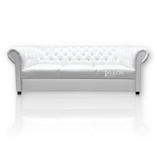 Sofa glamour 3 osobowa Tokio - Biała Eco skóra z kryształkami