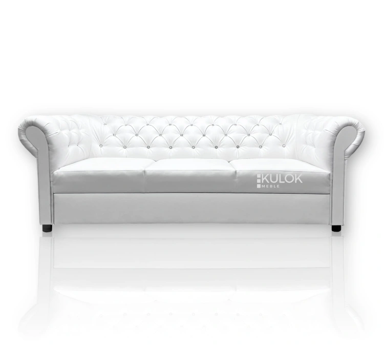 Sofa glamour 3 osobowa Tokio - Biała Eco skóra z kryształkami