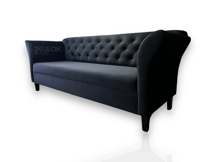 Czarna Sofa Chester 3-osobowa - Idealna do Salonu