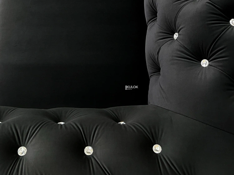 Narożnik Chesterfield czarny z kryształkami idealny do eleganckiego salonu