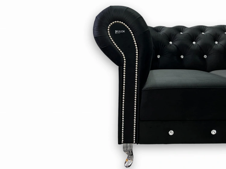 Czarna sofa Chesterfield glamour z wysokiej jakości materiałem Magic Velvet