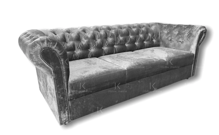 Srebrna sofa chesterfield z funkcją spania 
Gloss Velvet tkanina glamour premium