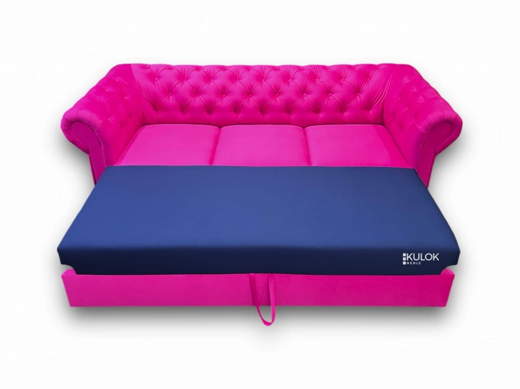 Sofa 3 osobowa welur różowy z funkcją spania
