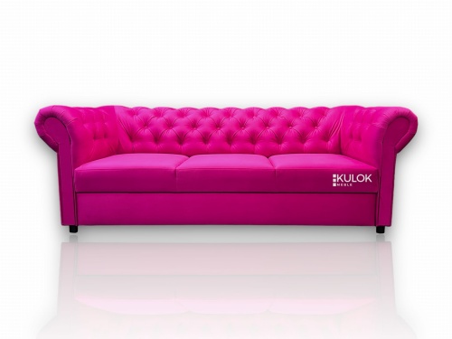 Pikowana sofa glamour fuksja z funkcją spania