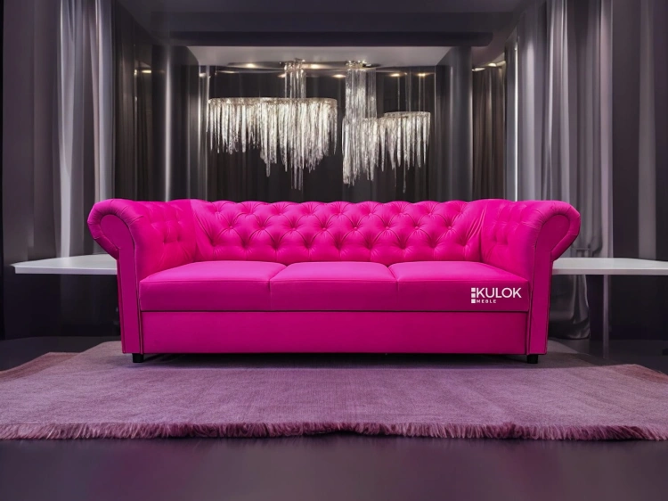 Luksusowa sofa welurowa różowa do nowoczesnych wnętrz