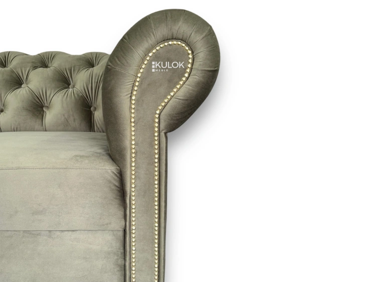 Rozkładana sofa chesterfield khaki do gabinetu