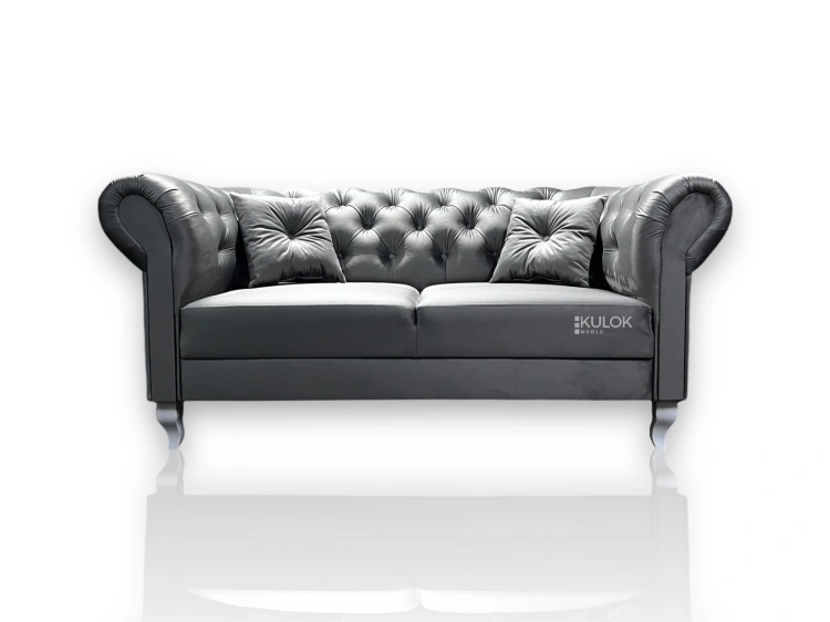 Sofa dwuosobowa Chesterfield Lux French Velvet szara