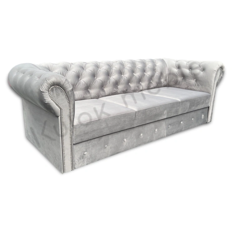 Intensywny Szary Velvet 2240 - Polska Sofa Chesterfield rozkładana
